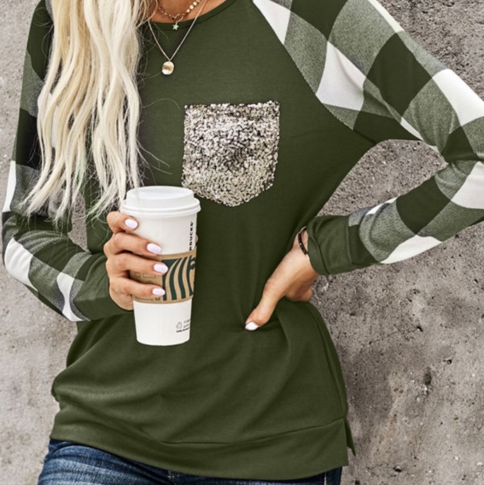 💜 New Plaid Sleeve Top - Picture 1 of 7